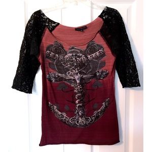 Crash & Burn Top with Lace Sleeves